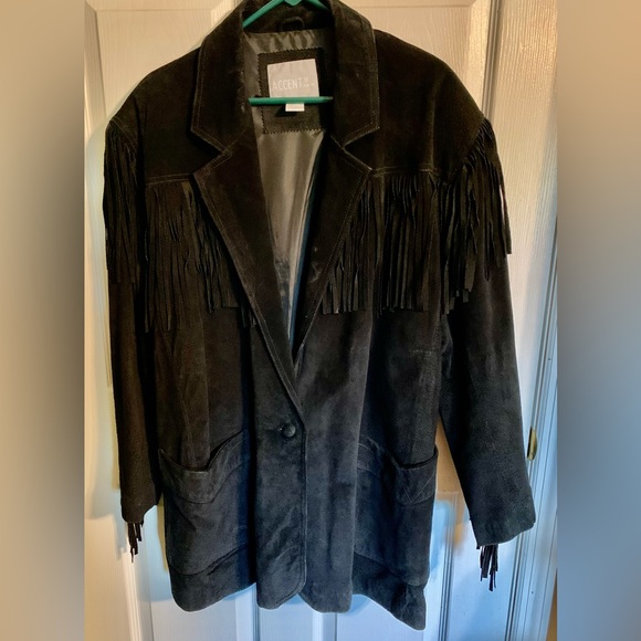 NEW LOWER PRICE! Black Suede Leather Fringed Plus Size Woman's Jacket-NEVER WORN - Picture 1 of 10